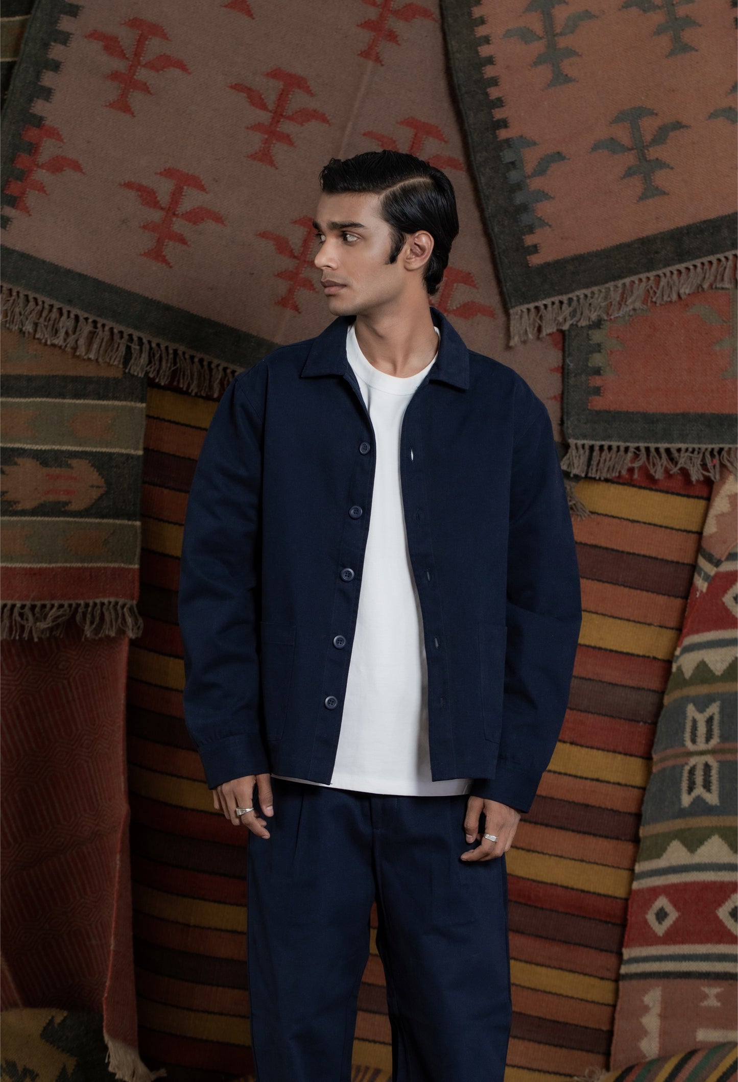 Thar Cotton Overshirt-Navy Blue