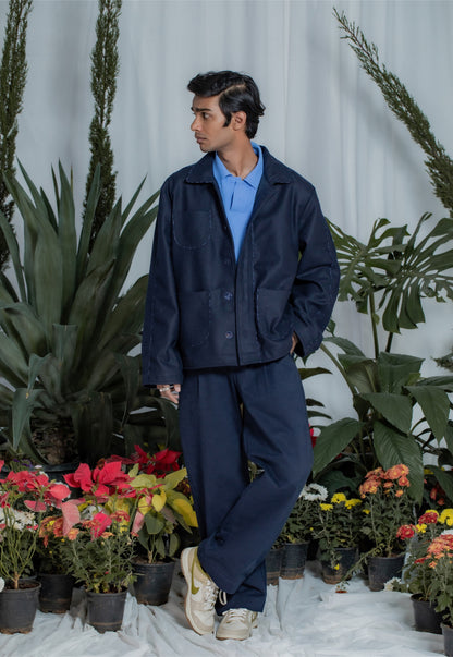 Kutch Wool Jacket-Navy Blue