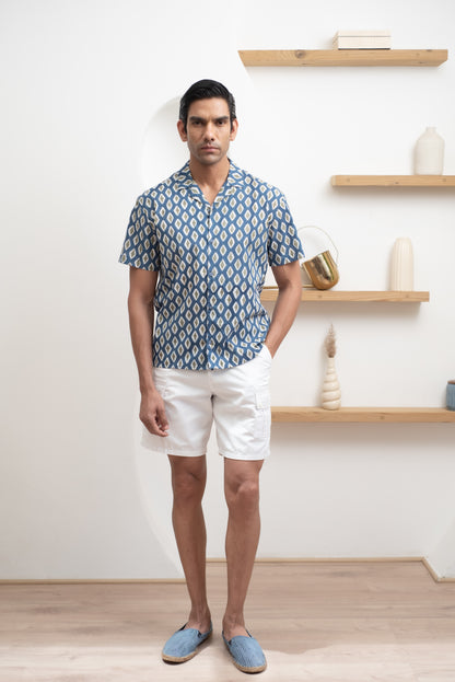 Safari Blue Bowling Half Sleeve Shirt