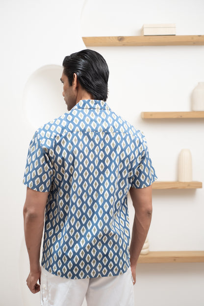 Safari Blue Bowling Half Sleeve Shirt